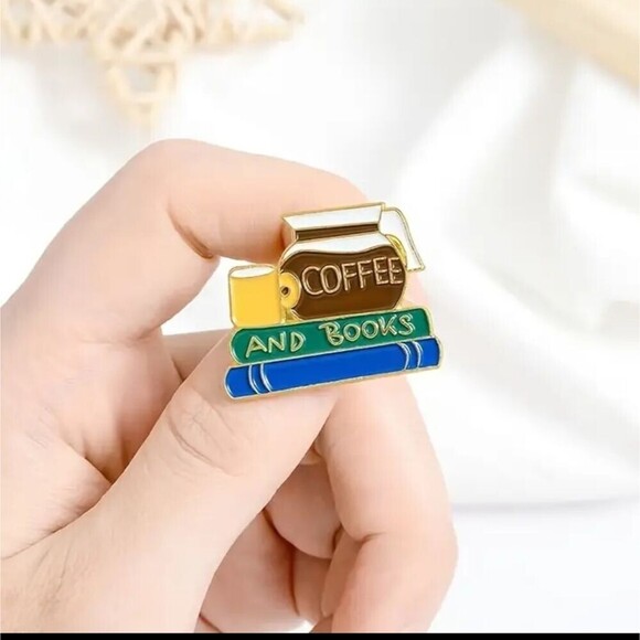 COFFEE and books metal enamel resin pin teacher gift - Picture 3 of 4